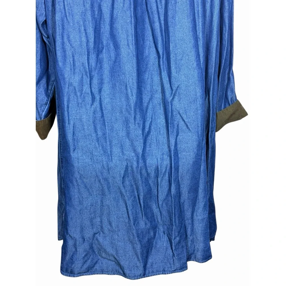 Soft Surroundings 1X Urbina Chambray‎ Midi Dress Turn-Lock Accents Faux Suede